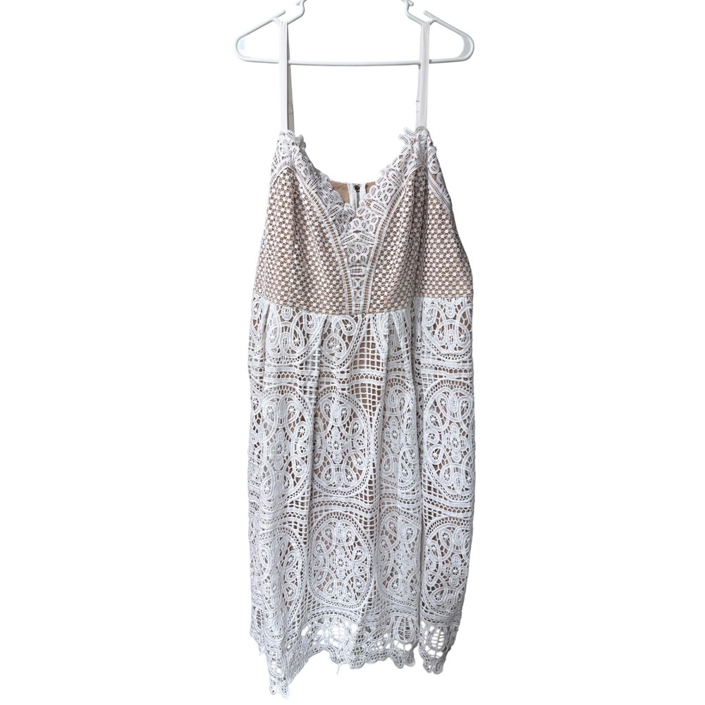 City Chic White Lace Midi Dress Sz L 20 Beige Satin Lining Bridal Boho Cocktail - Picture 2 of 10